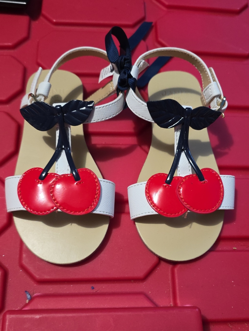 Janie and Jack White Sandals with Red Cherry Embellishments